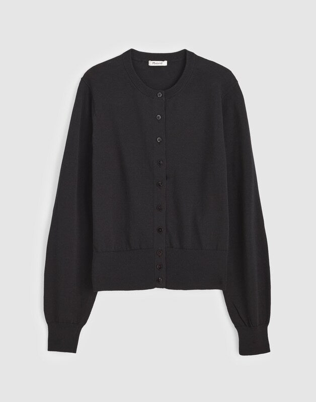 Button-Front Cardigan in 100% Cotton JET BLACK