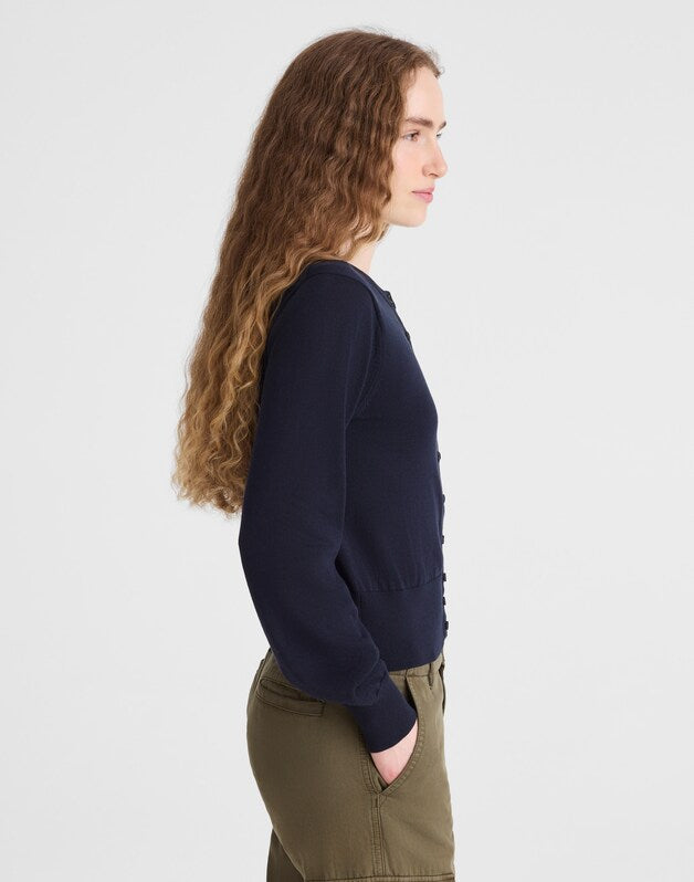 Button-Front Cardigan in 100% Cotton CLASSIC NAVY