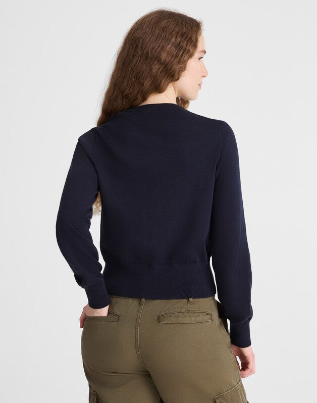 Button-Front Cardigan in 100% Cotton CLASSIC NAVY
