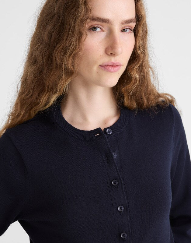 Button-Front Cardigan in 100% Cotton CLASSIC NAVY