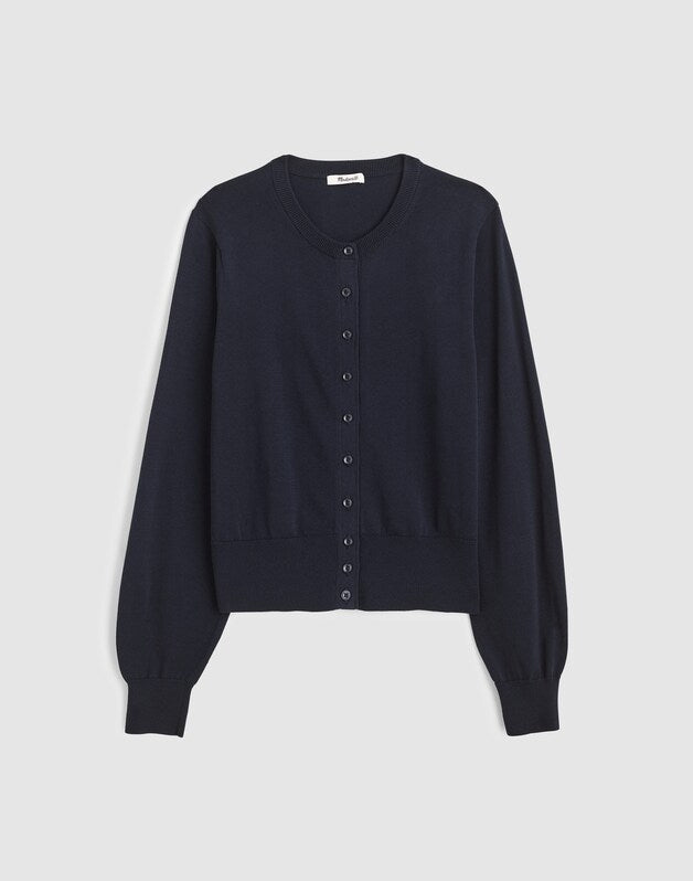 Button-Front Cardigan in 100% Cotton CLASSIC NAVY
