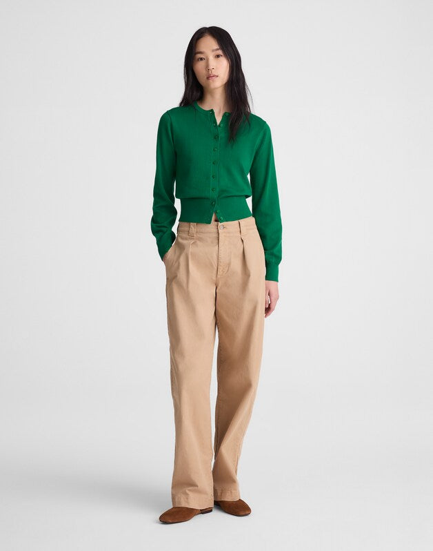 Button-Front Cardigan in 100% Cotton PARAKEET GREEN
