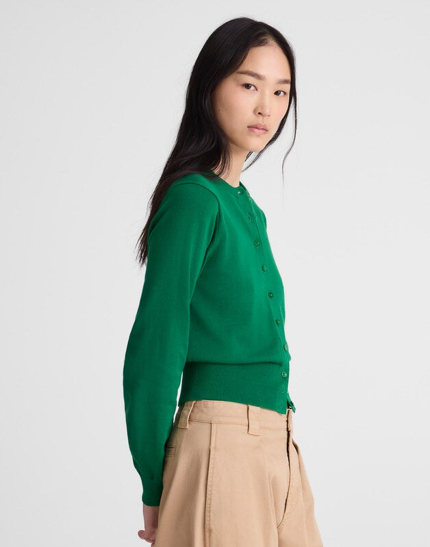 Button-Front Cardigan in 100% Cotton PARAKEET GREEN