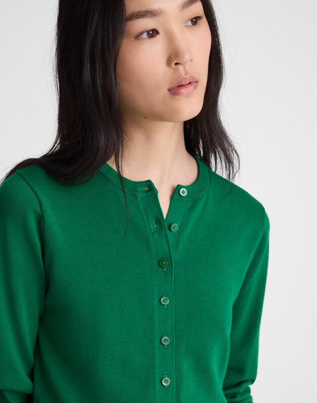 Button-Front Cardigan in 100% Cotton PARAKEET GREEN
