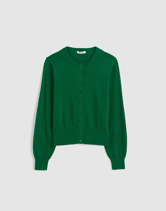 Button-Front Cardigan in 100% Cotton PARAKEET GREEN