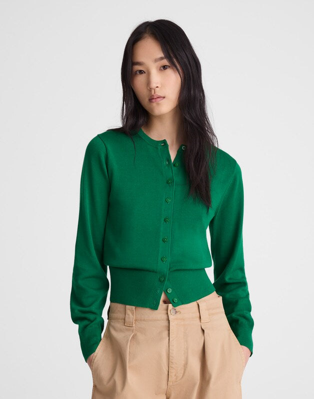 Button-Front Cardigan in 100% Cotton PARAKEET GREEN