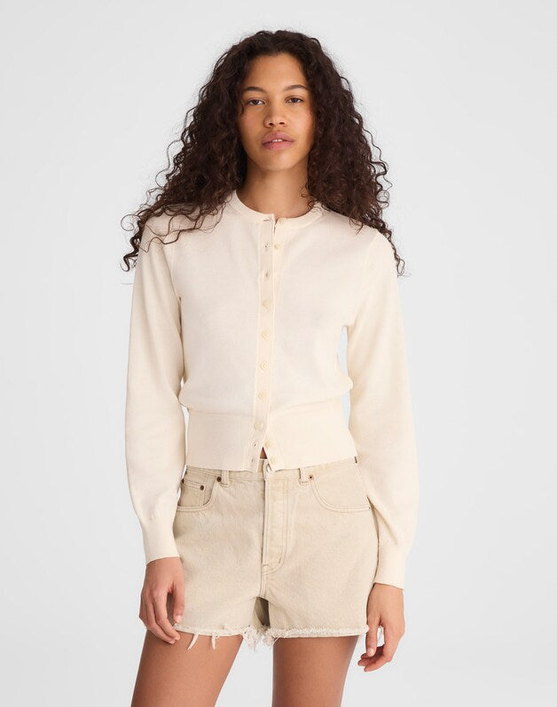 Button-Front Cardigan in 100% Cotton VINTAGE IVORY