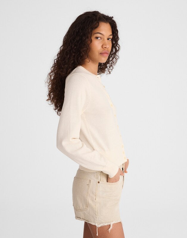 Button-Front Cardigan in 100% Cotton VINTAGE IVORY