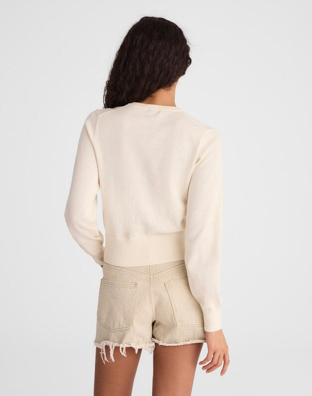 Button-Front Cardigan in 100% Cotton VINTAGE IVORY