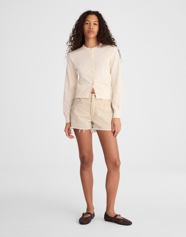 Button-Front Cardigan in 100% Cotton VINTAGE IVORY