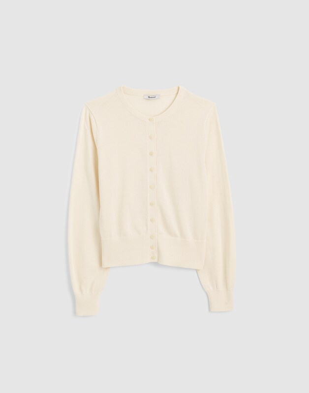 Button-Front Cardigan in 100% Cotton VINTAGE IVORY