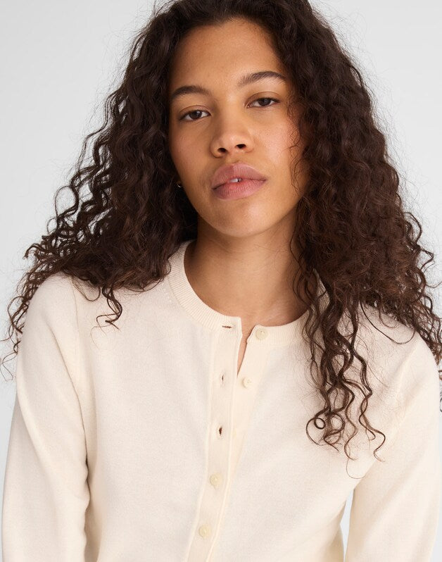 Button-Front Cardigan in 100% Cotton VINTAGE IVORY