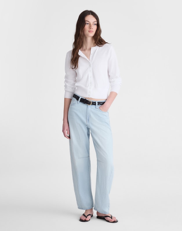 Button-Front Cardigan in 100% Cotton WHITE