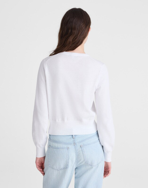 Button-Front Cardigan in 100% Cotton WHITE