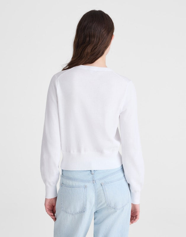Button-Front Cardigan in 100% Cotton WHITE