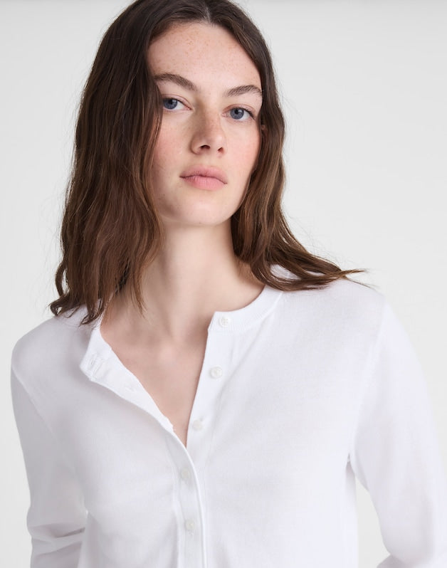 Button-Front Cardigan in 100% Cotton WHITE