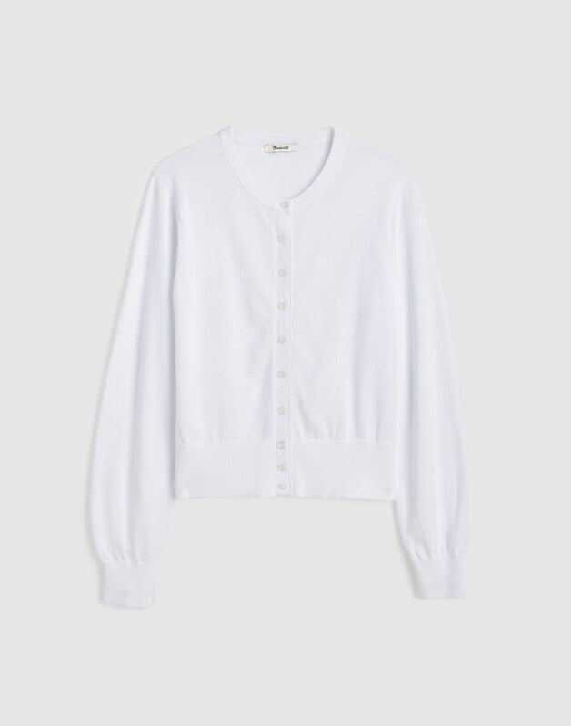 Button-Front Cardigan in 100% Cotton WHITE