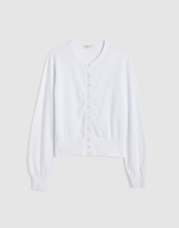 Button-Front Cardigan in 100% Cotton WHITE