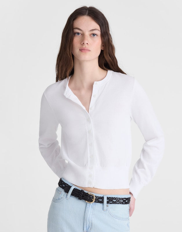 Button-Front Cardigan in 100% Cotton WHITE