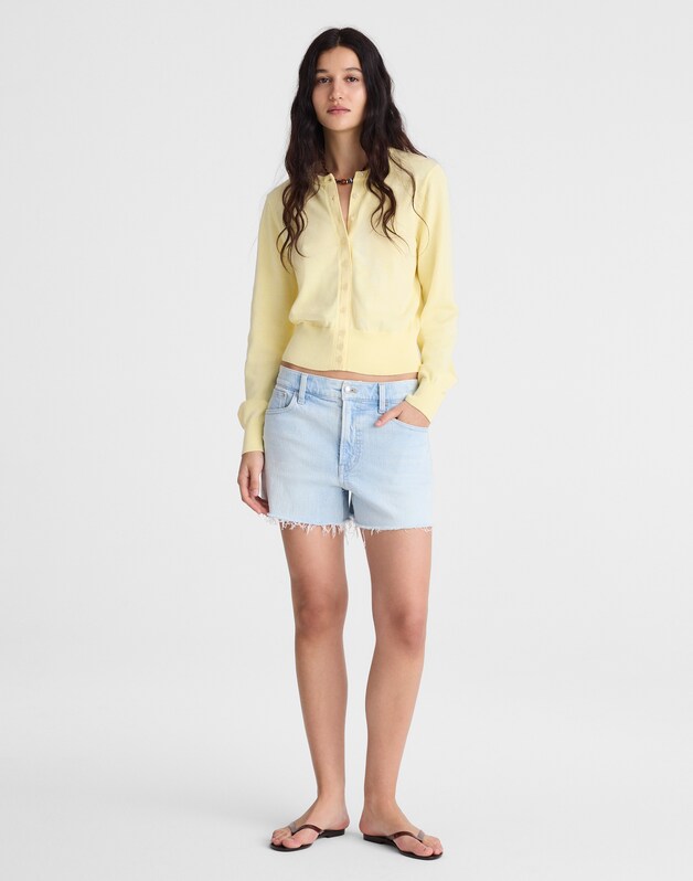 Button-Front Cardigan in 100% Cotton CANDLELIGHT
