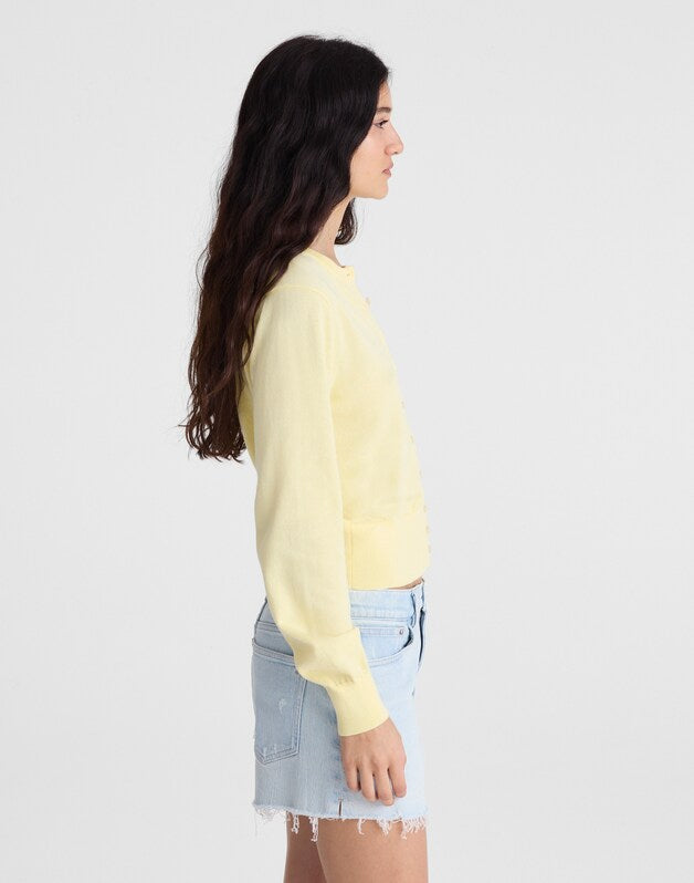 Button-Front Cardigan in 100% Cotton CANDLELIGHT