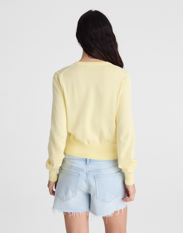 Button-Front Cardigan in 100% Cotton CANDLELIGHT