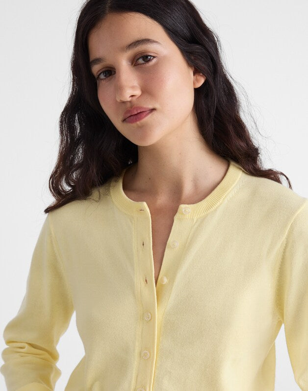 Button-Front Cardigan in 100% Cotton CANDLELIGHT