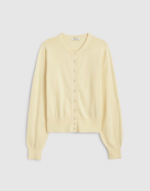 Button-Front Cardigan in 100% Cotton CANDLELIGHT
