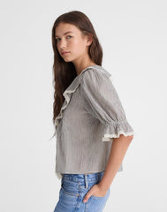 The Blaire Top BLACK AND IVORY MICRO STRIPE