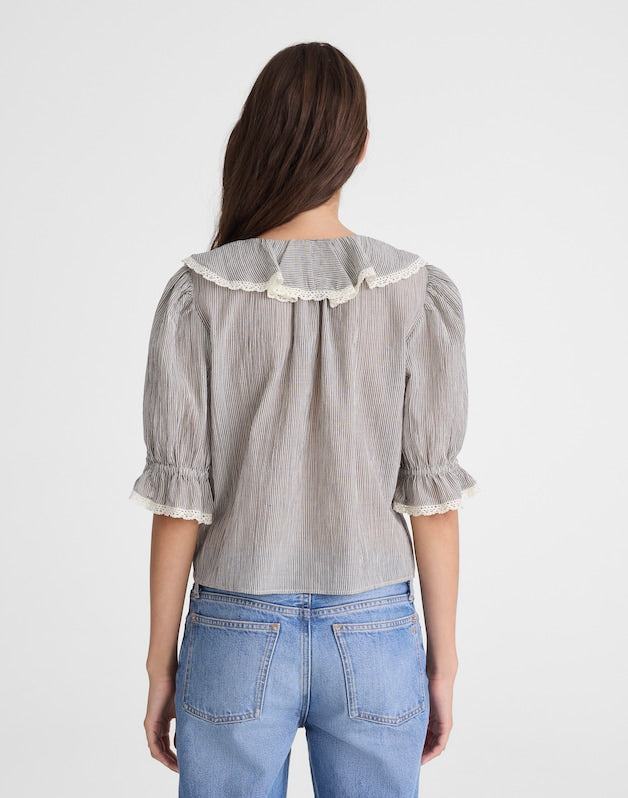 The Blaire Top BLACK AND IVORY MICRO STRIPE