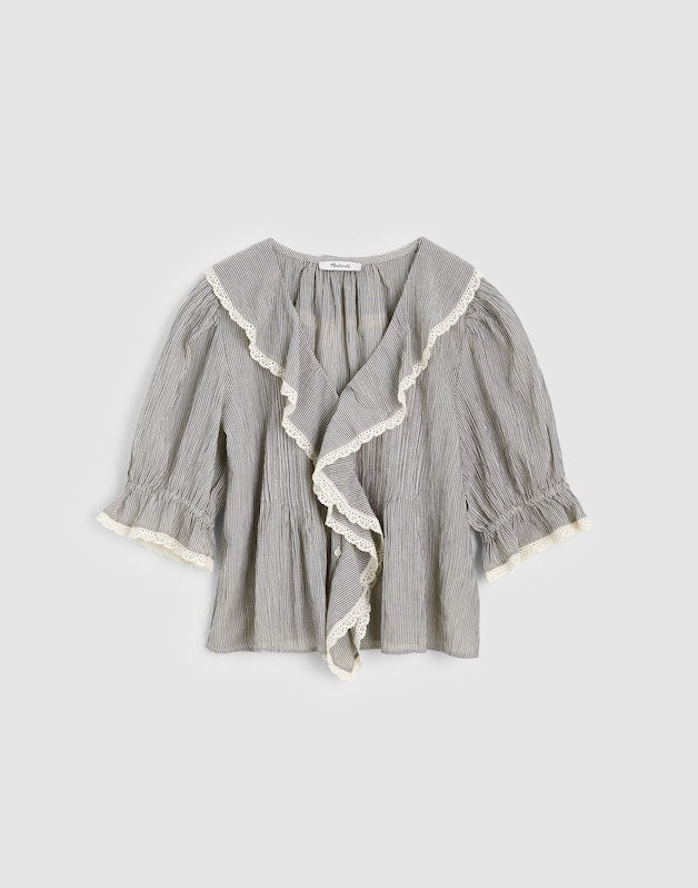 The Blaire Top BLACK AND IVORY MICRO STRIPE