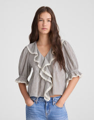 The Blaire Top BLACK AND IVORY MICRO STRIPE