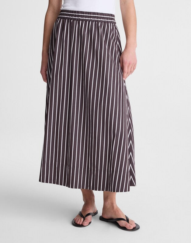 A-Line Midi Skirt in Striped Poplin CHOCOLATE PLUM