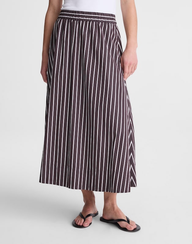 A-Line Midi Skirt in Striped Poplin CHOCOLATE PLUM