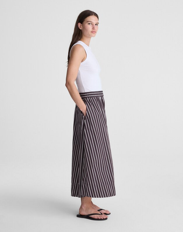 A-Line Midi Skirt in Striped Poplin CHOCOLATE PLUM