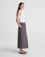 A-Line Midi Skirt in Striped Poplin CHOCOLATE PLUM