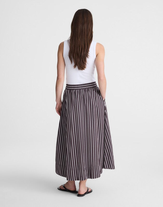 A-Line Midi Skirt in Striped Poplin CHOCOLATE PLUM