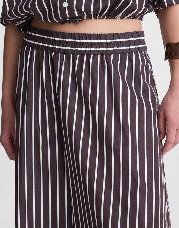 A-Line Midi Skirt in Striped Poplin CHOCOLATE PLUM