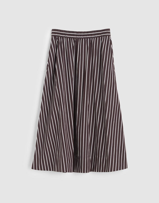 A-Line Midi Skirt in Striped Poplin CHOCOLATE PLUM