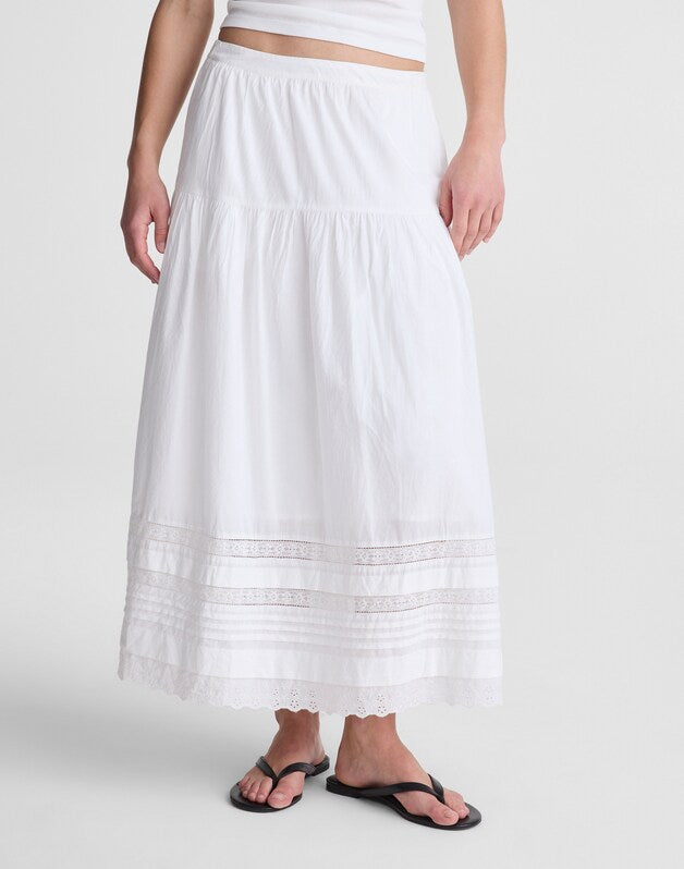 Pintucked Midi Skirt WHITE