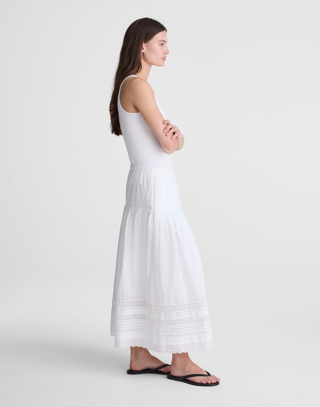 Pintucked Midi Skirt WHITE