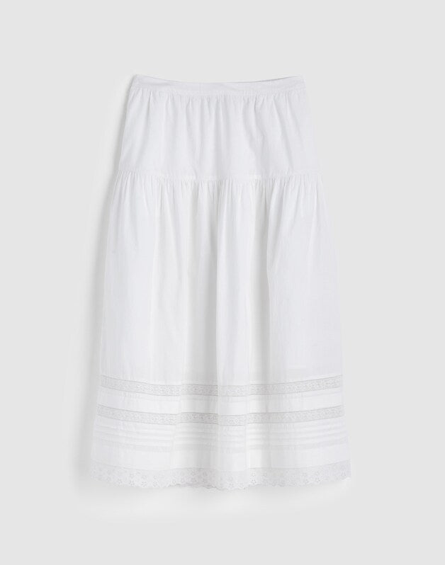 Pintucked Midi Skirt WHITE