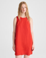 Embroidered Mini Shift Dress in 100% Linen WILD POPPY