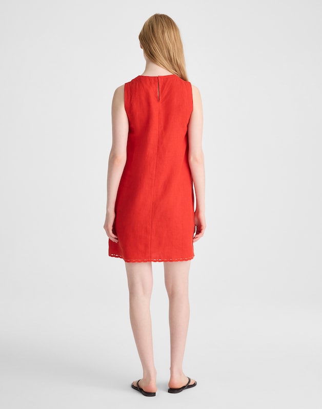 Embroidered Mini Shift Dress in 100% Linen WILD POPPY