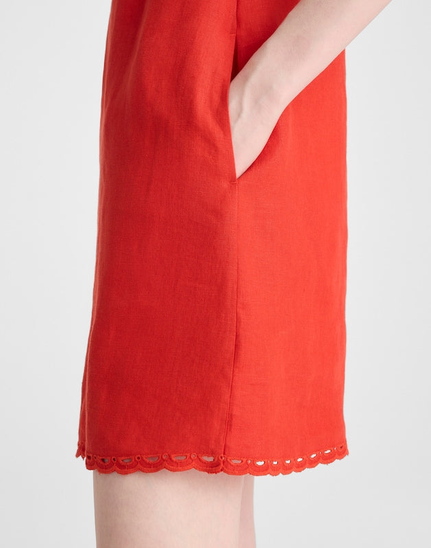 Embroidered Mini Shift Dress in 100% Linen WILD POPPY