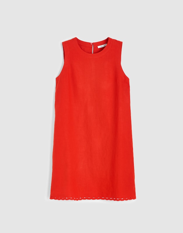 Embroidered Mini Shift Dress in 100% Linen WILD POPPY