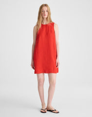 Embroidered Mini Shift Dress in 100% Linen WILD POPPY