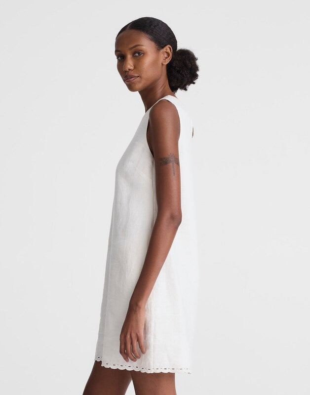 Embroidered Mini Shift Dress in 100% Linen IVORY LINEN