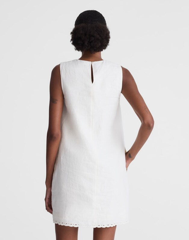 Embroidered Mini Shift Dress in 100% Linen IVORY LINEN