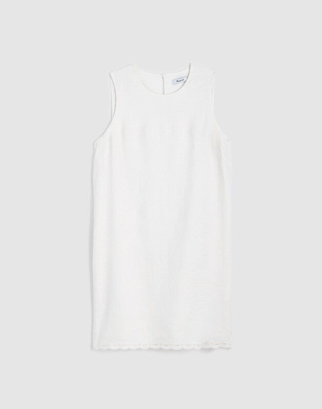 Embroidered Mini Shift Dress in 100% Linen IVORY LINEN